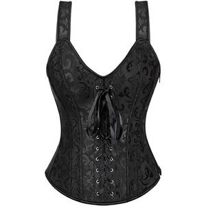 Women Black Steampunk Lace Up Waist Training Corset Bustier Overbust Top Shaper